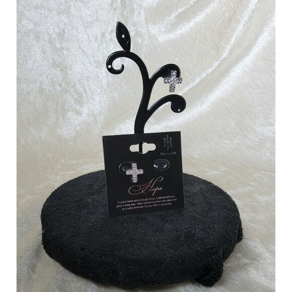 new womans halle joy hope everlasting cross clear stud push back earrings. - Picture 2 of 4